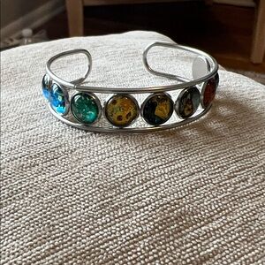 Multicolor Sea Glass Silver Cuff Bracelet, Each crystal is a Van Gogh replica.